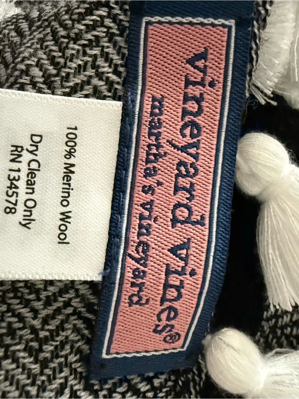 Vineyard Vines Black and White Tassel Throw Blanket